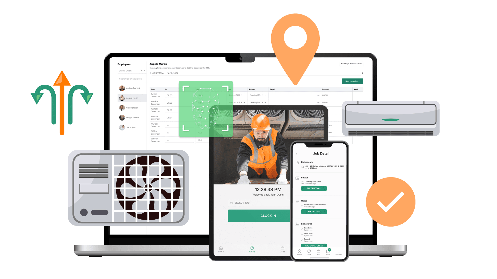 Timesheet App on mobile and tablet for HVAC companies