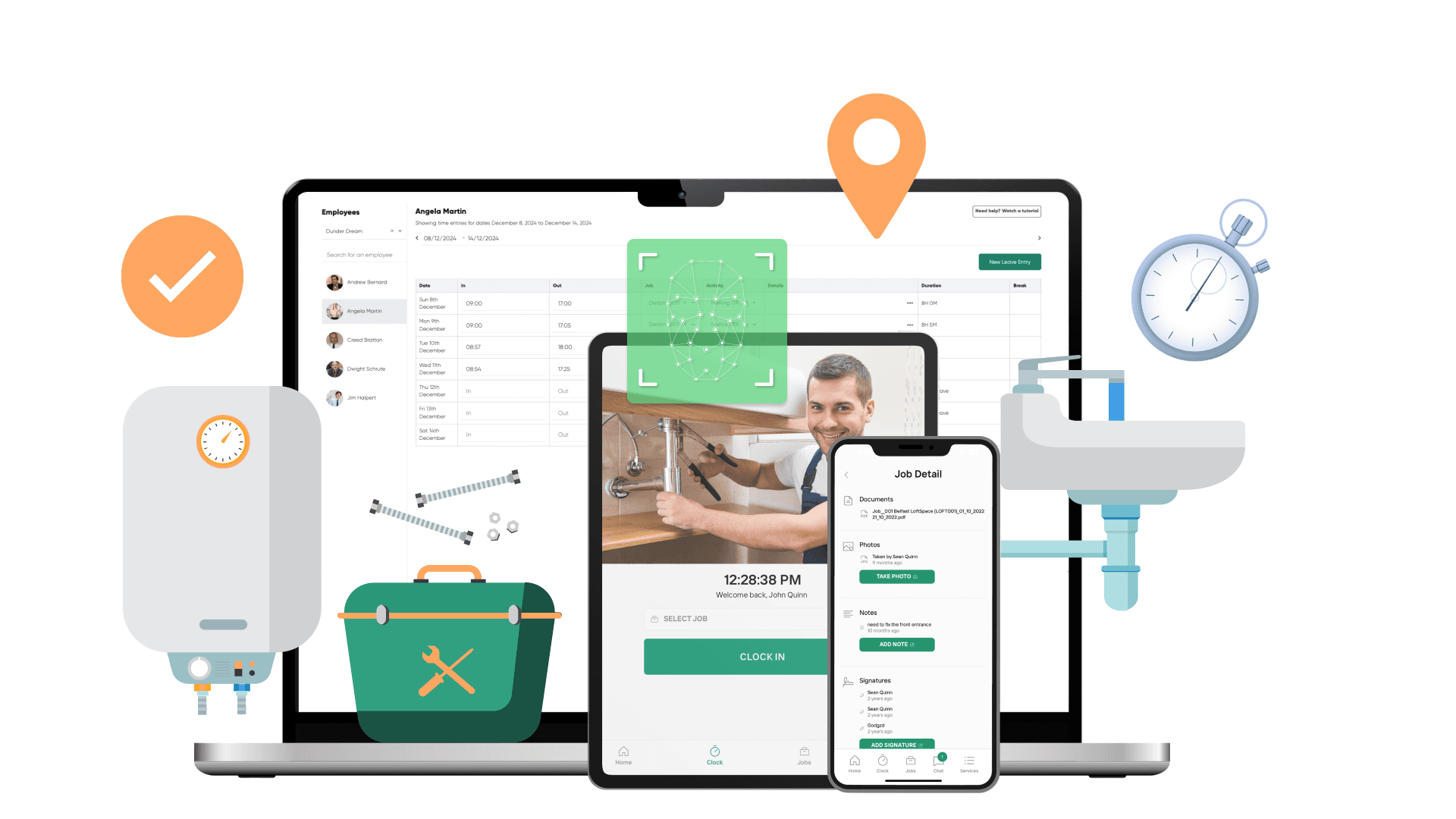 Timesheet App on mobile and tablet for Plumbing & Heating companies