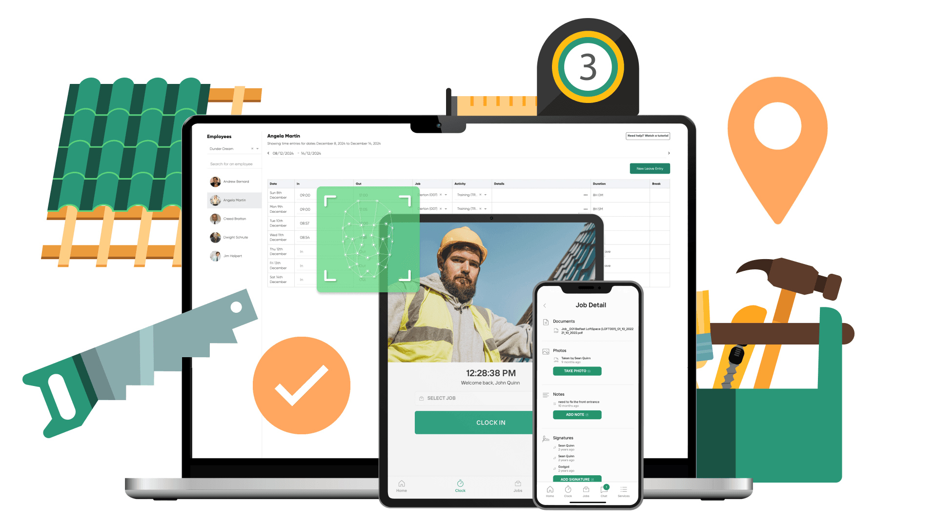 Timesheet App on mobile and tablet for Roofing Contractors