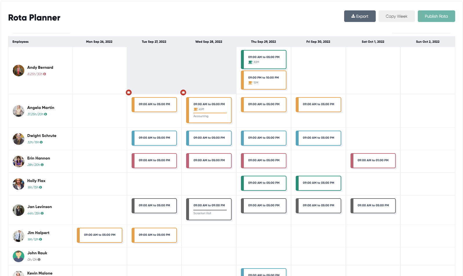 Schedule Staff on a Rota Planner