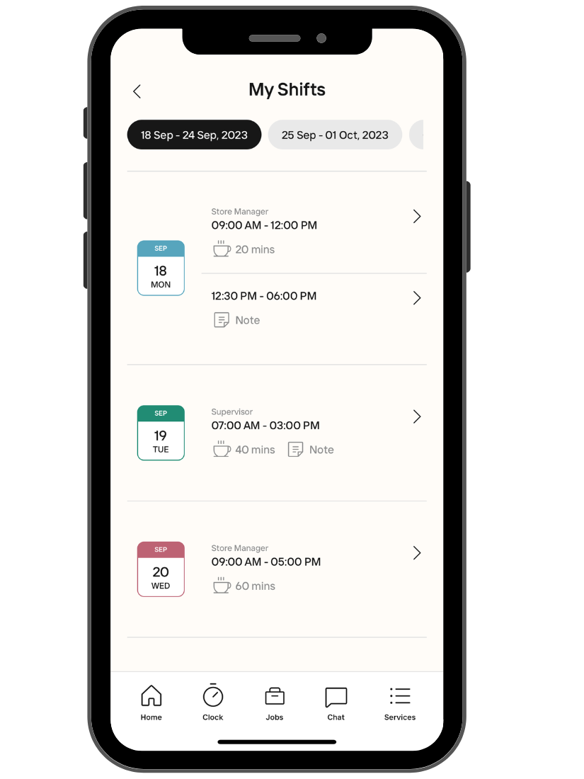 View upcoming employee shifts on a mobile app